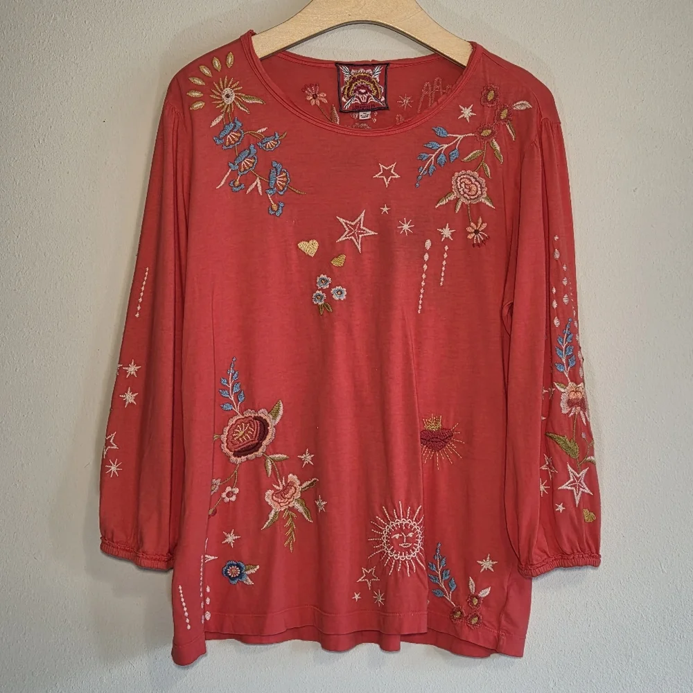 Johnny Was Red Embroidered Top - Picture 1 of 8